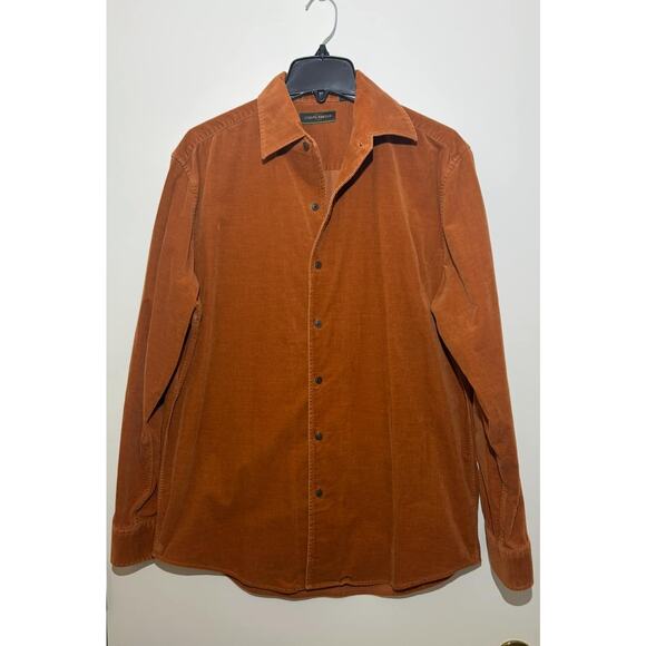 JOSEPH ABBOUD Brown Rust Solid Long Sleeve Shirt Cotton Spandex Mens M - Picture 1 of 5